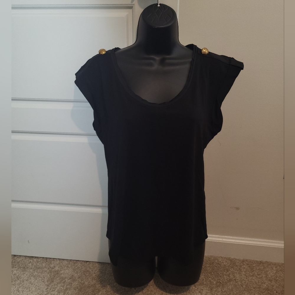 Chic Black Top with Gold Button Details